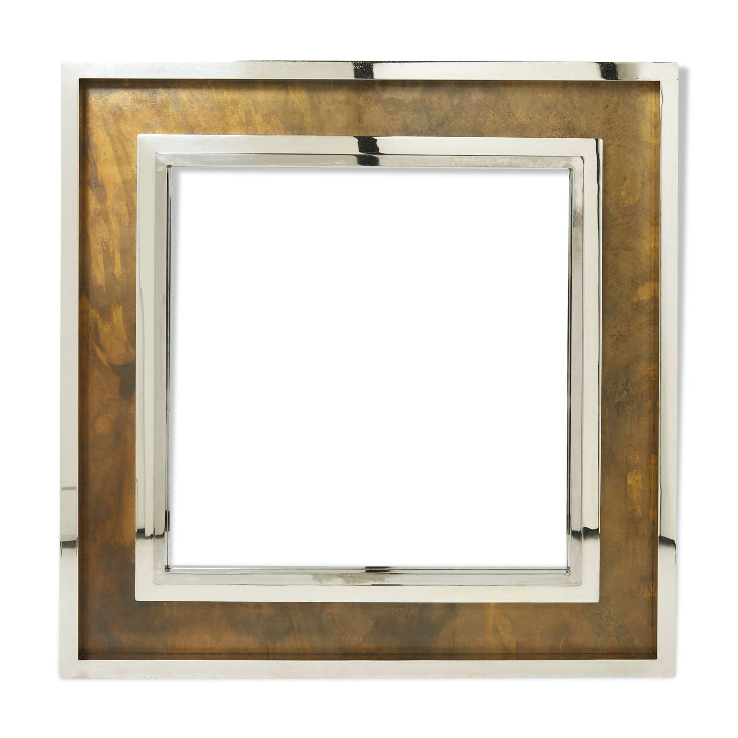 Large Mirror Chrome Copper Metal Industrial by Belgo Chrome 1970 130x130cm