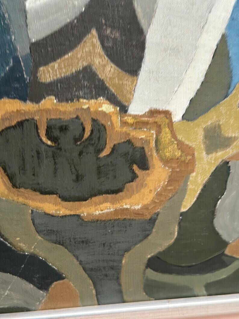 Original Swedish Oil on Canvas – "Aqave" by Marit Wahlström Schönbäck – Signed – Dated 1969 – Framed – 37 × 64 cm
