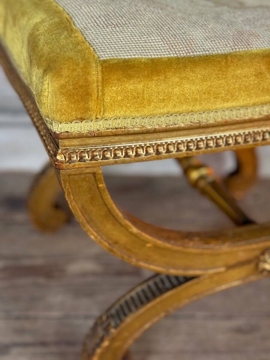 Louis XVI Style Carved and Gilded Wooden Stool Circa 1880