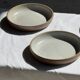 Set of 6 handmade ceramic deep plates in glazed beige D19.5 H4