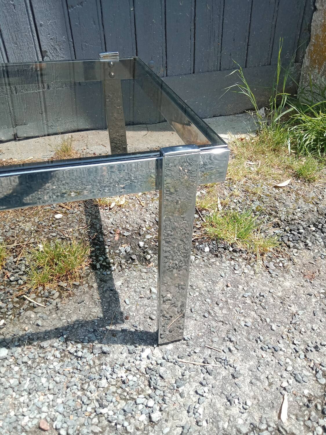 Chrome and smoked glass coffee table