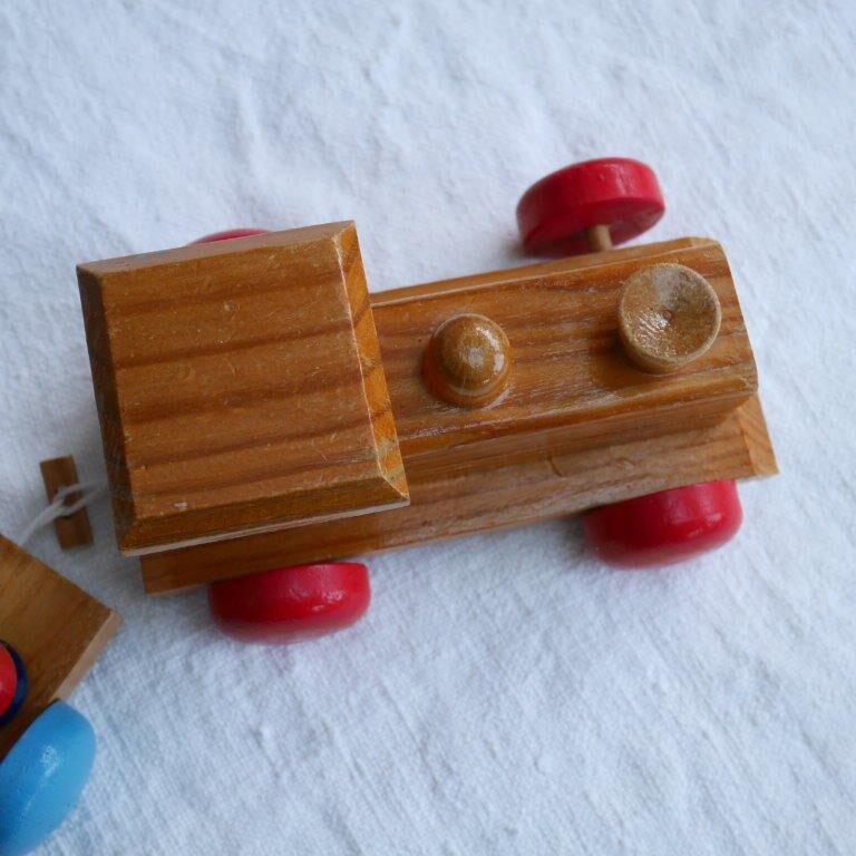Wooden train with soldiers