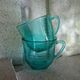 Set of 2 coffee cups in green glass of water Arcoroc, made in France