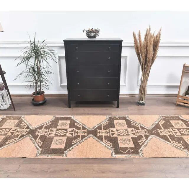 1970s Vintage Turkish Hand-Knotted Runner 94x386
