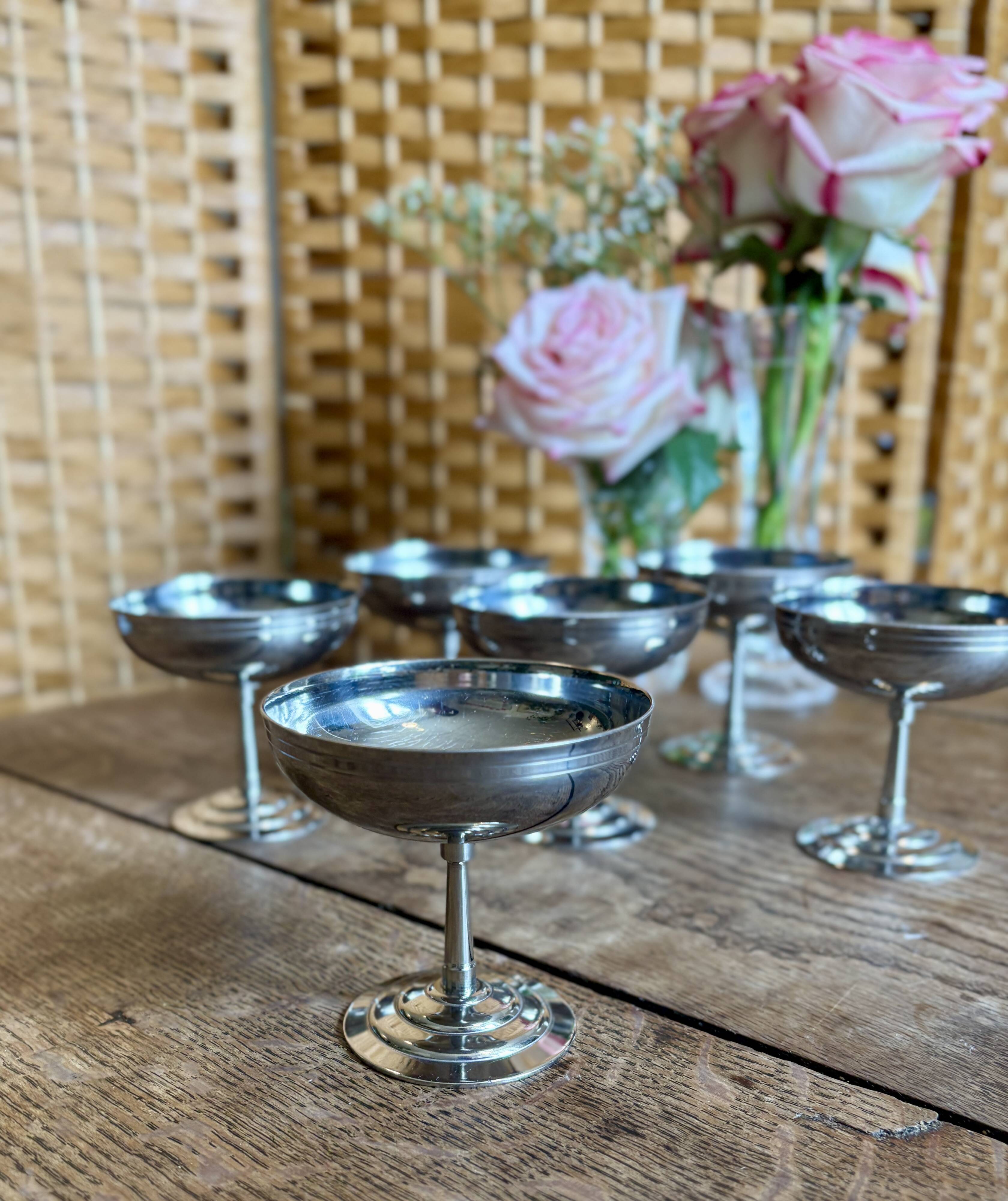 Set of 6 vintage stainless steel dessert bowls