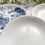 5 vintage Gien earthenware plates from France, mismatched, vintage blue pattern