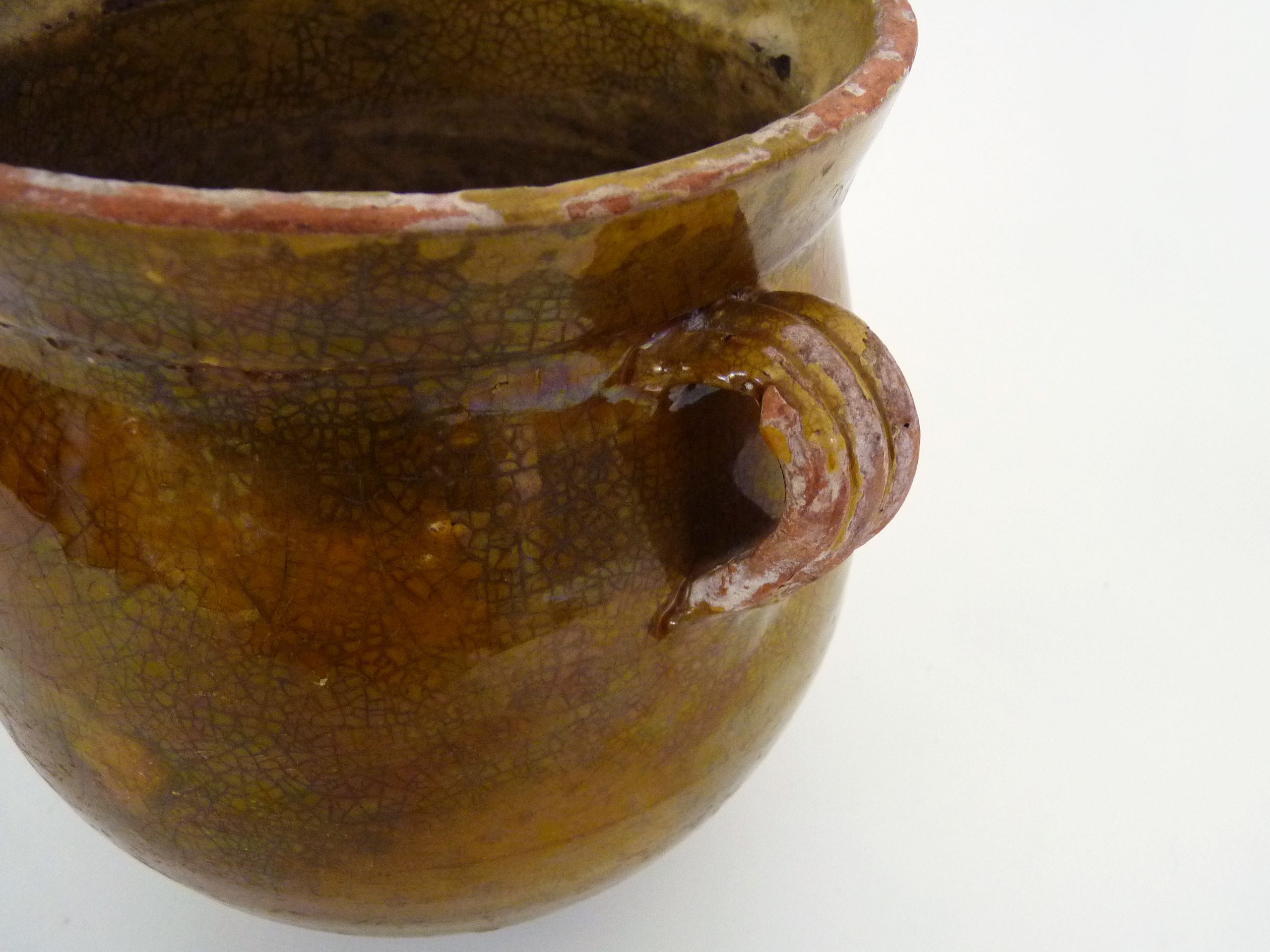 Glazed yellow confit pot, south west of France. Conservation pot. Pyrenees XIXth