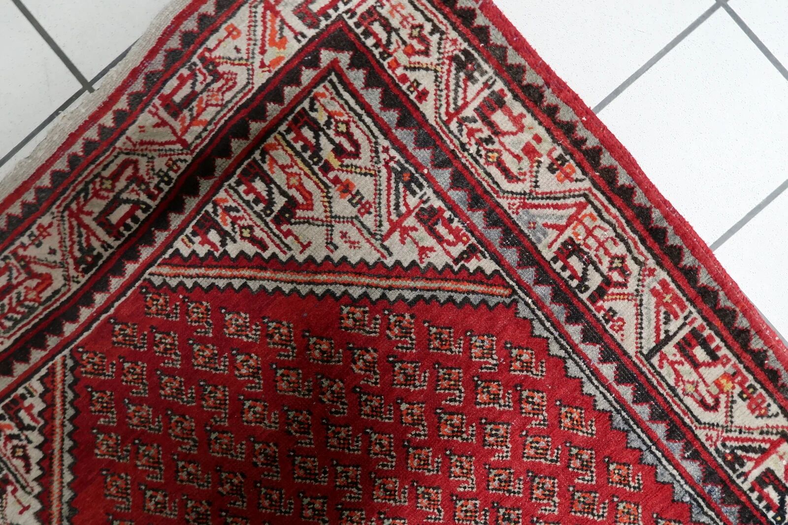 1950s Handmade Wool Boteh Rug, Red and Ivory, 104 × 156 cm - 1C1299