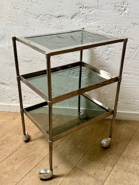 Glass and metal rolling table / serving trolley