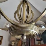 Art Deco chandelier in metal and tinted glass