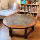 Round coffee table in solid wood & natural stone – diameter 99 cm