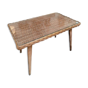 table basse vintage, - rotin verre