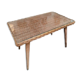 Vintage rattan coffee table with glass top