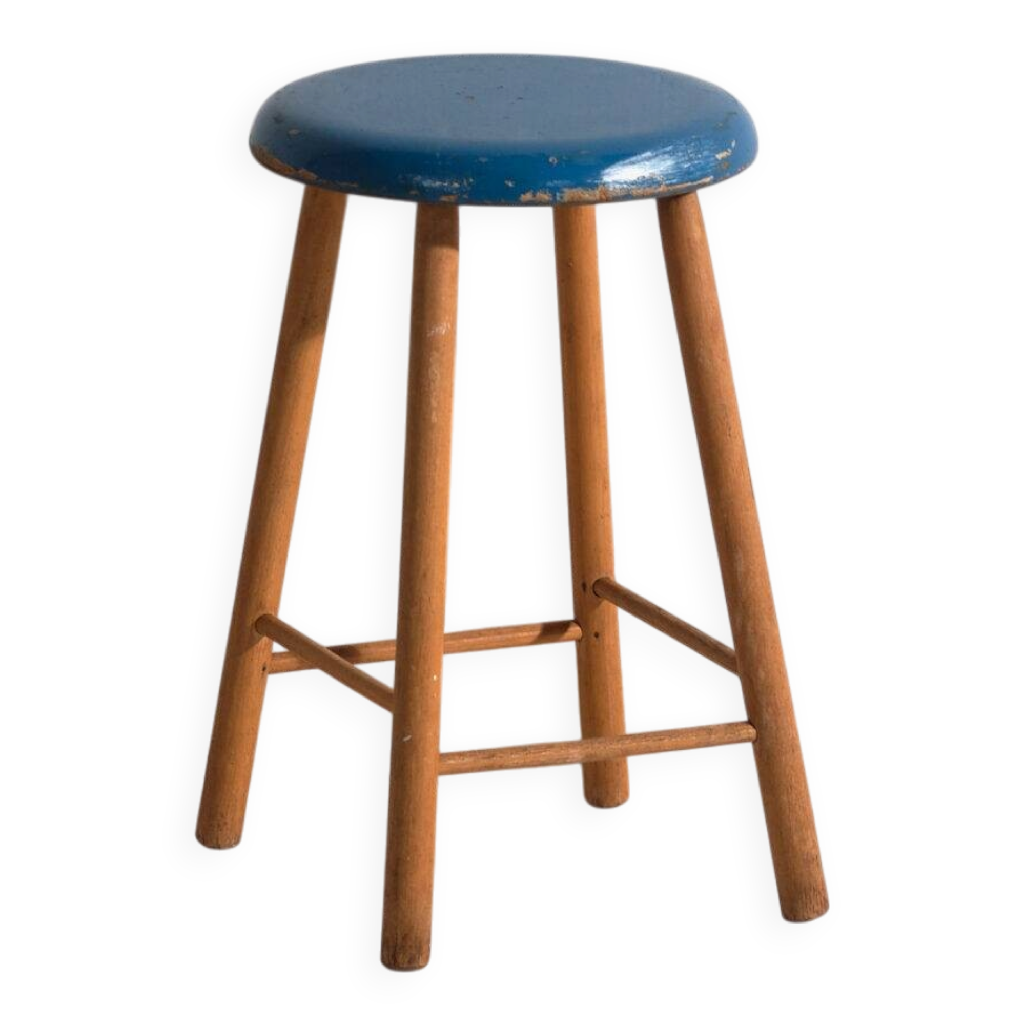 Antique wooden stool with a round seat – Central Europe, around 1950
