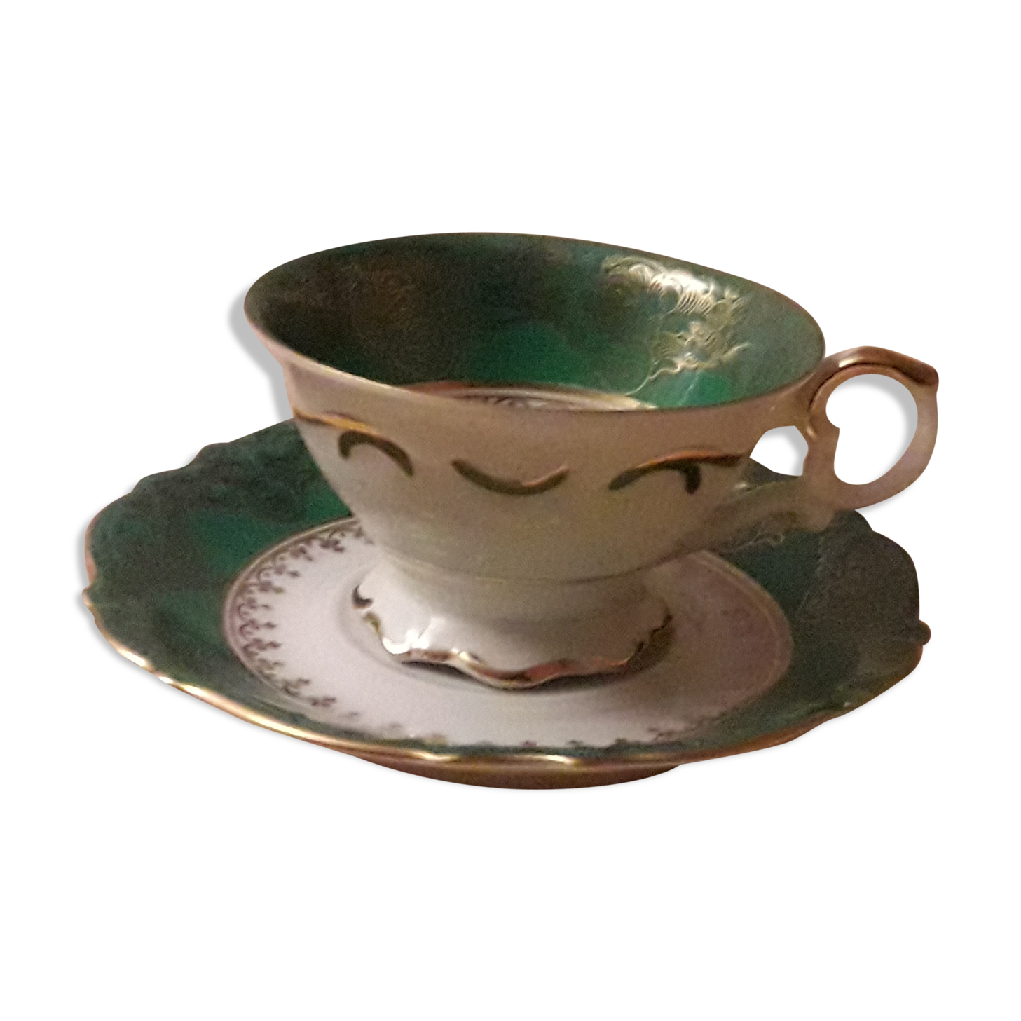 RW Bavaria green and gold cup and saucer
