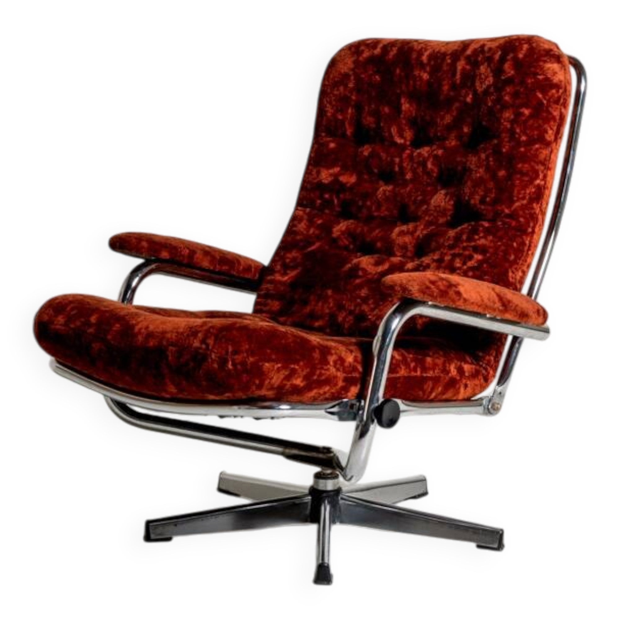 Swedish swivel armchair in velvet, 1970s
