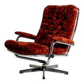 Fauteuil pivotant suédois en velours, années 1970