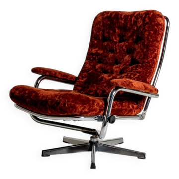 Swedish swivel armchair in velvet, 1970s