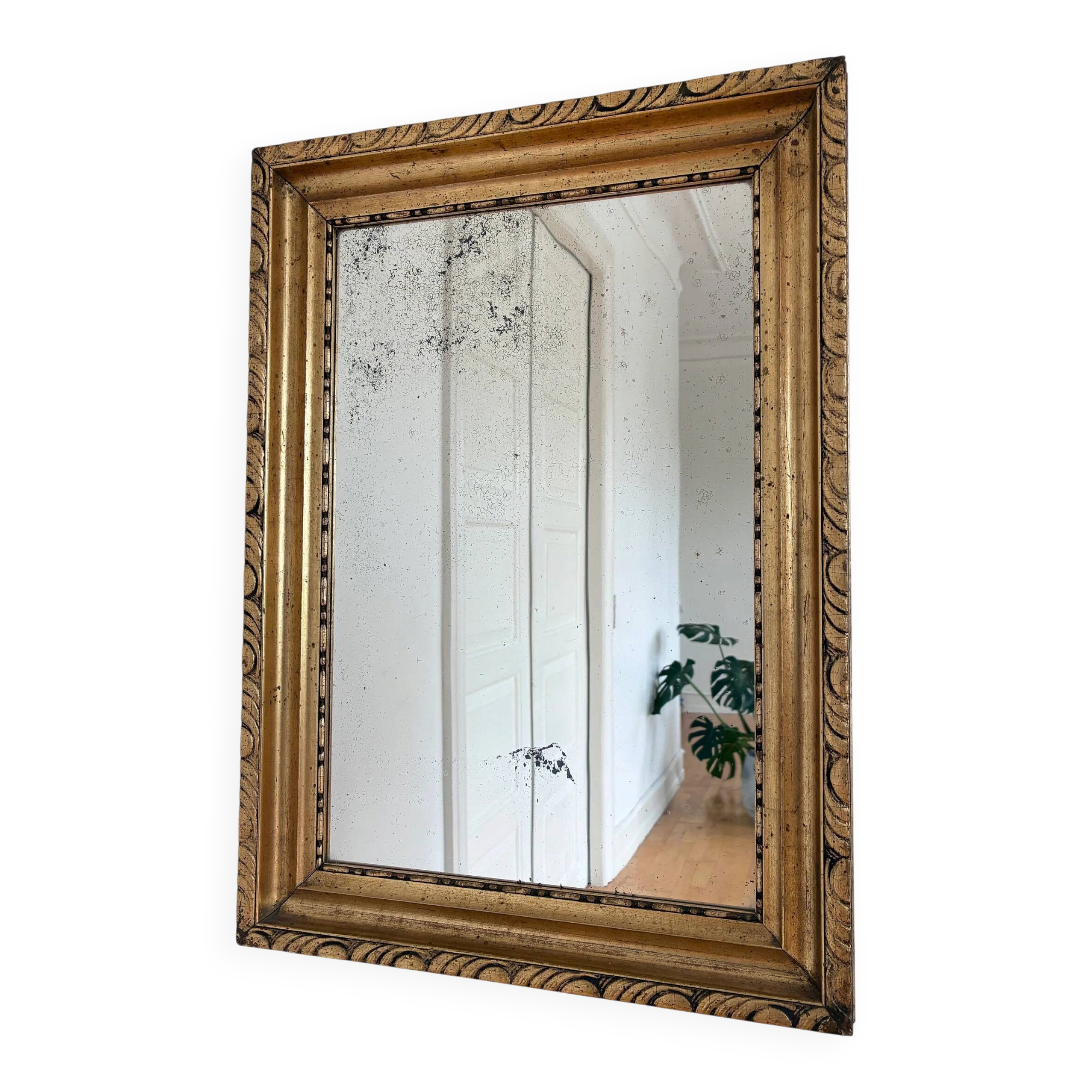 Antique French giltwood wall mirror in gold