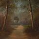 Old signed landscape painting under wood.