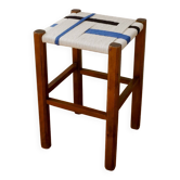 Wooden stool. Vintage stool. woven stool