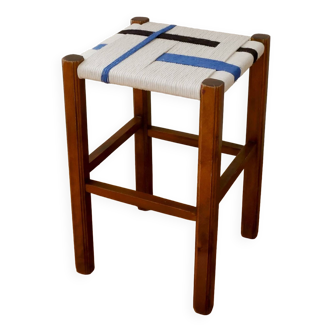 Wooden stool. Vintage stool. woven stool