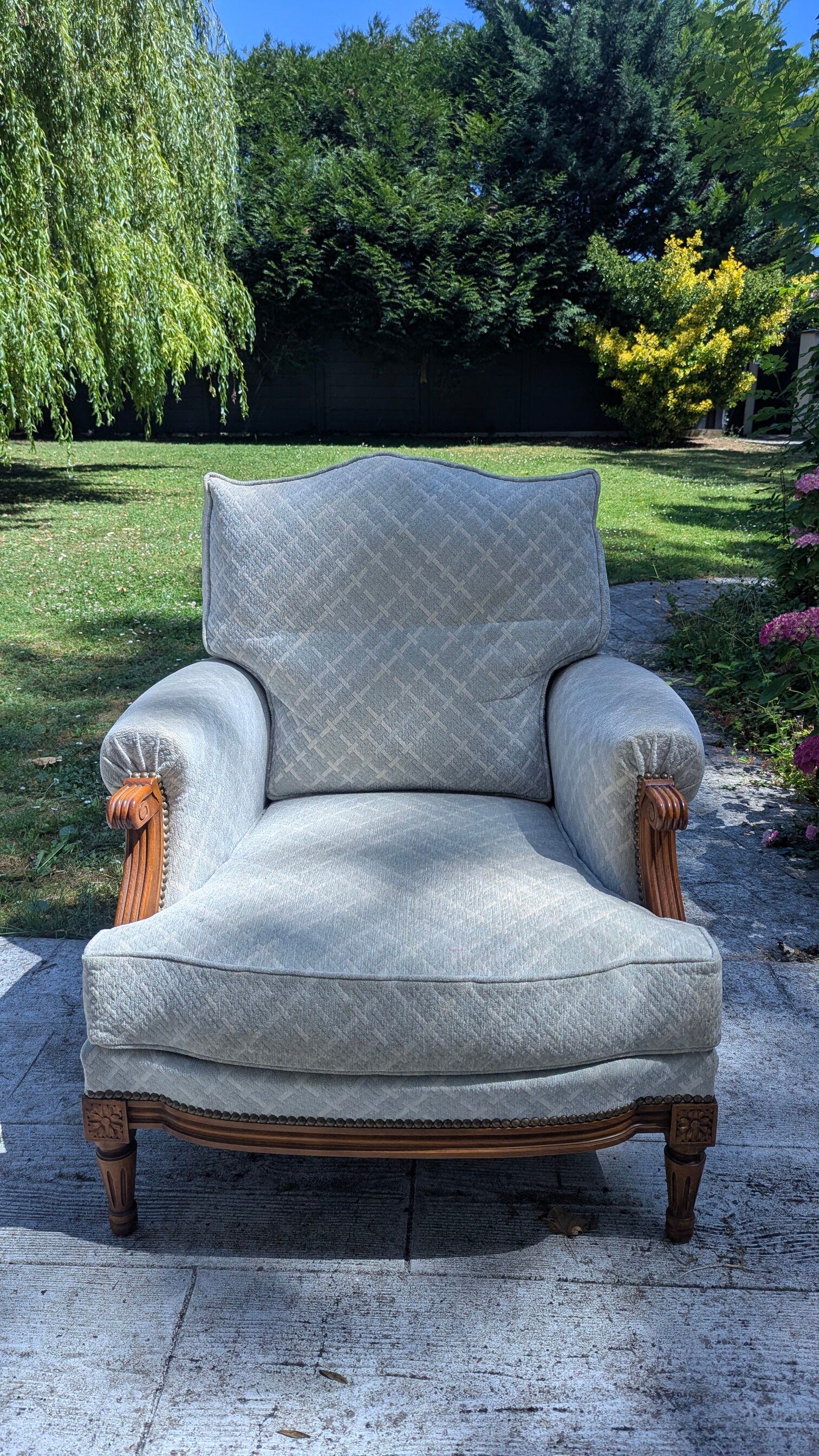 Pair of large Bergère armchairs in Louis XVI style