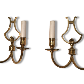 Pair brass sconces