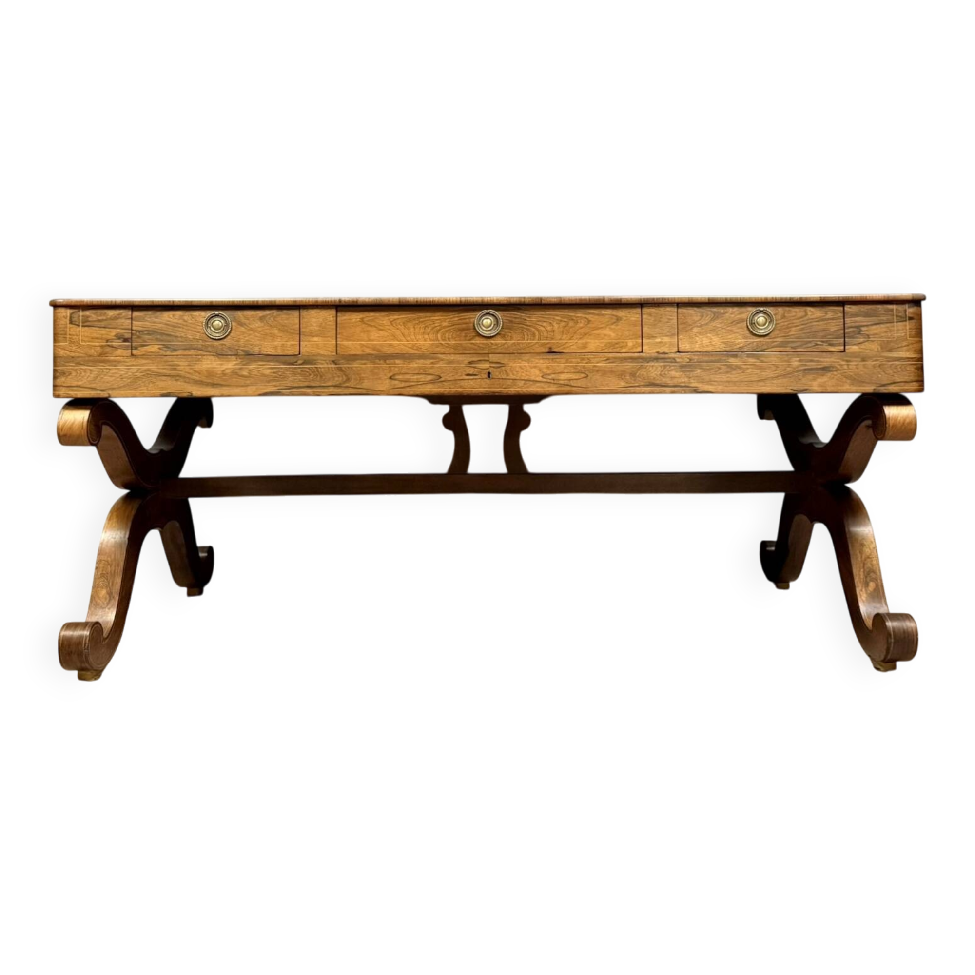 Very large Charles X period center desk in rosewood and lemonwood