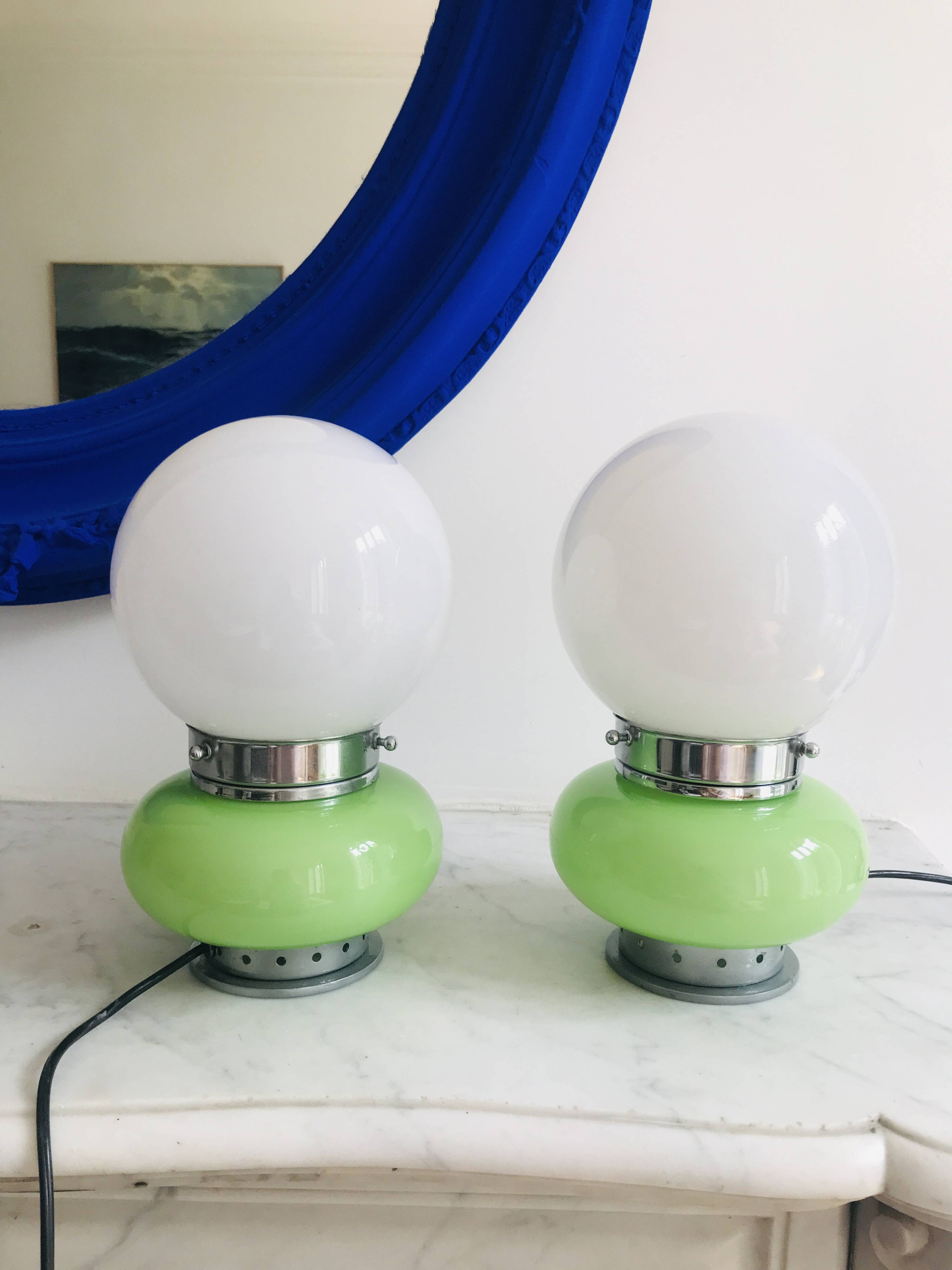 Pair of opaline glass desk lamps