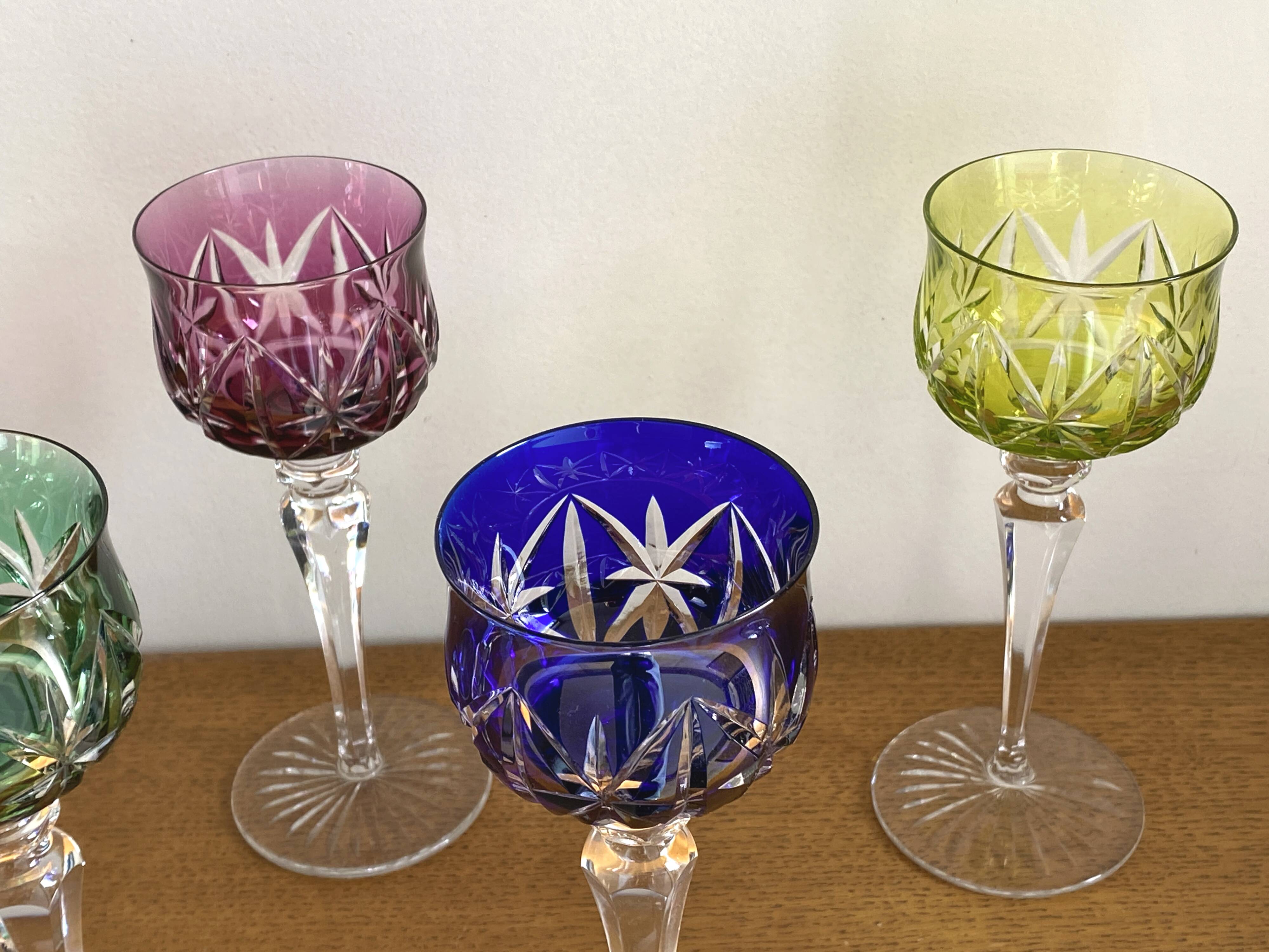 Set of 6 large Rhine wine glasses Roemer in colored crystal