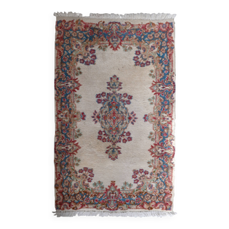 Tapis vintage Kerman fait main 92x147 cm en laine pastel floral - 1C1046