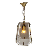 Suspension Hal en laiton français et verre fumé, années 1970