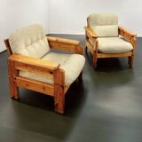Pair of vintage pine armchairs, 1970