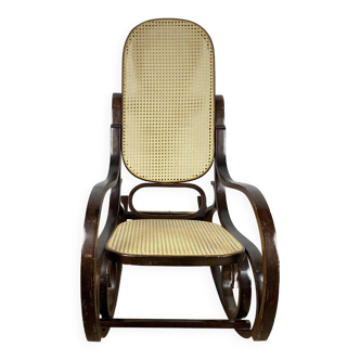 Rocking Chair in wood and canework, vintage 1970s