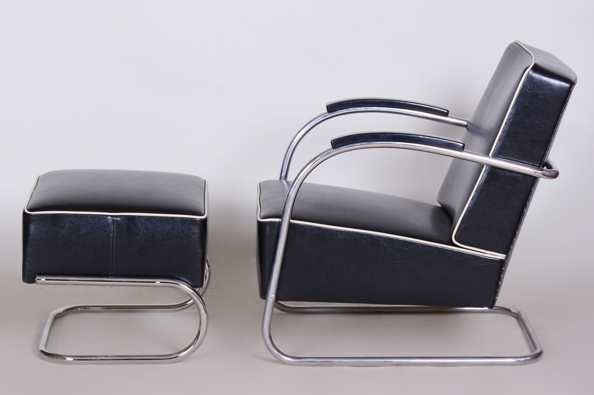 Black mucke melder armchair and ottoman 1930s czechia