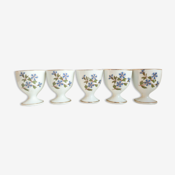 5 coquetiers bleuets en porcelaine de Limoges