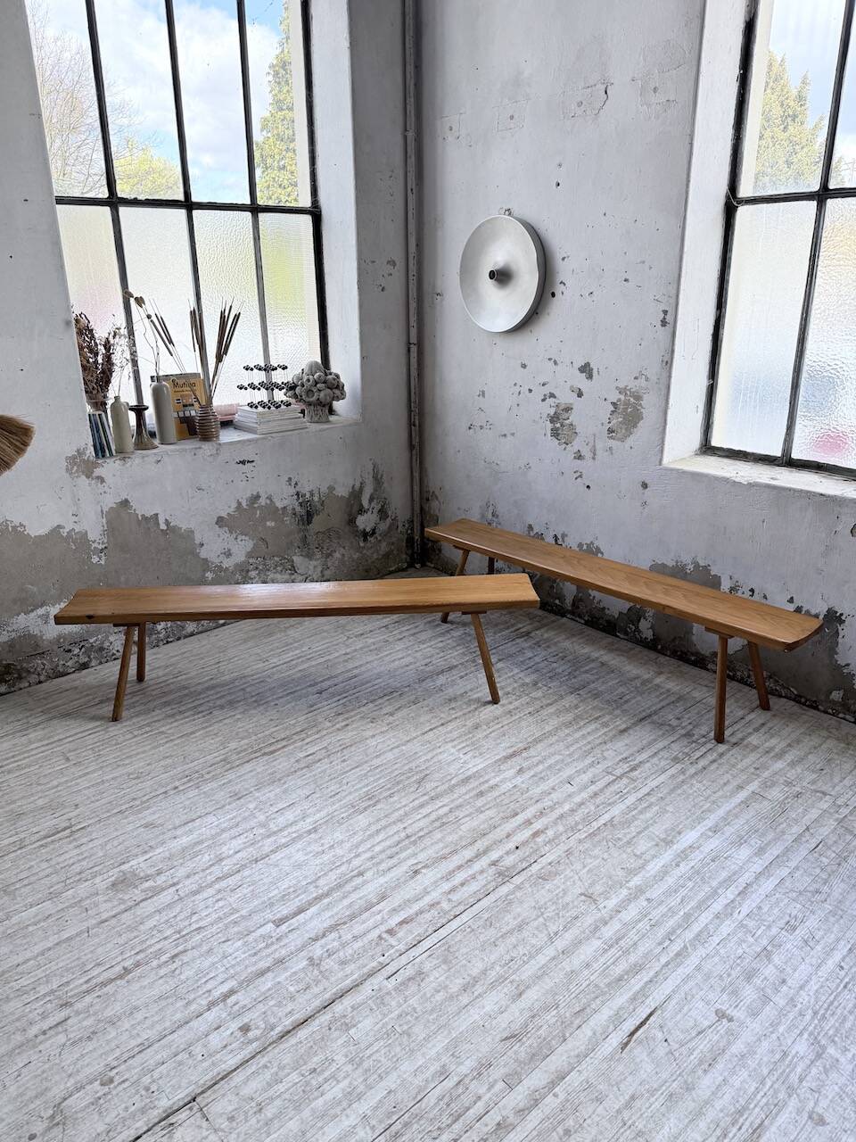 Pair of benches from the 1950s mountain furniture, pine.