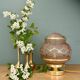 Vintage Art Deco globe table lamp in pink and gold glass.