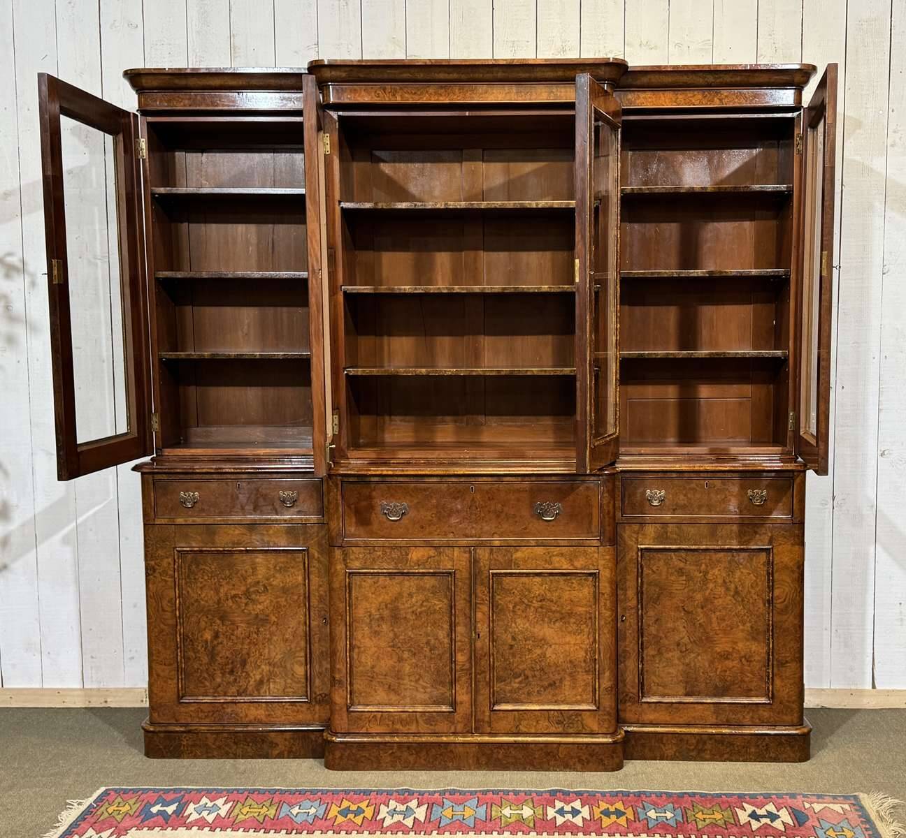 Victorian 19th-century walnut secretary bookcase with 8 doors.