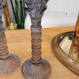 Pair of candlesticks. Blue/gray glass