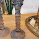 Pair of candlesticks. Blue/grey glass.
