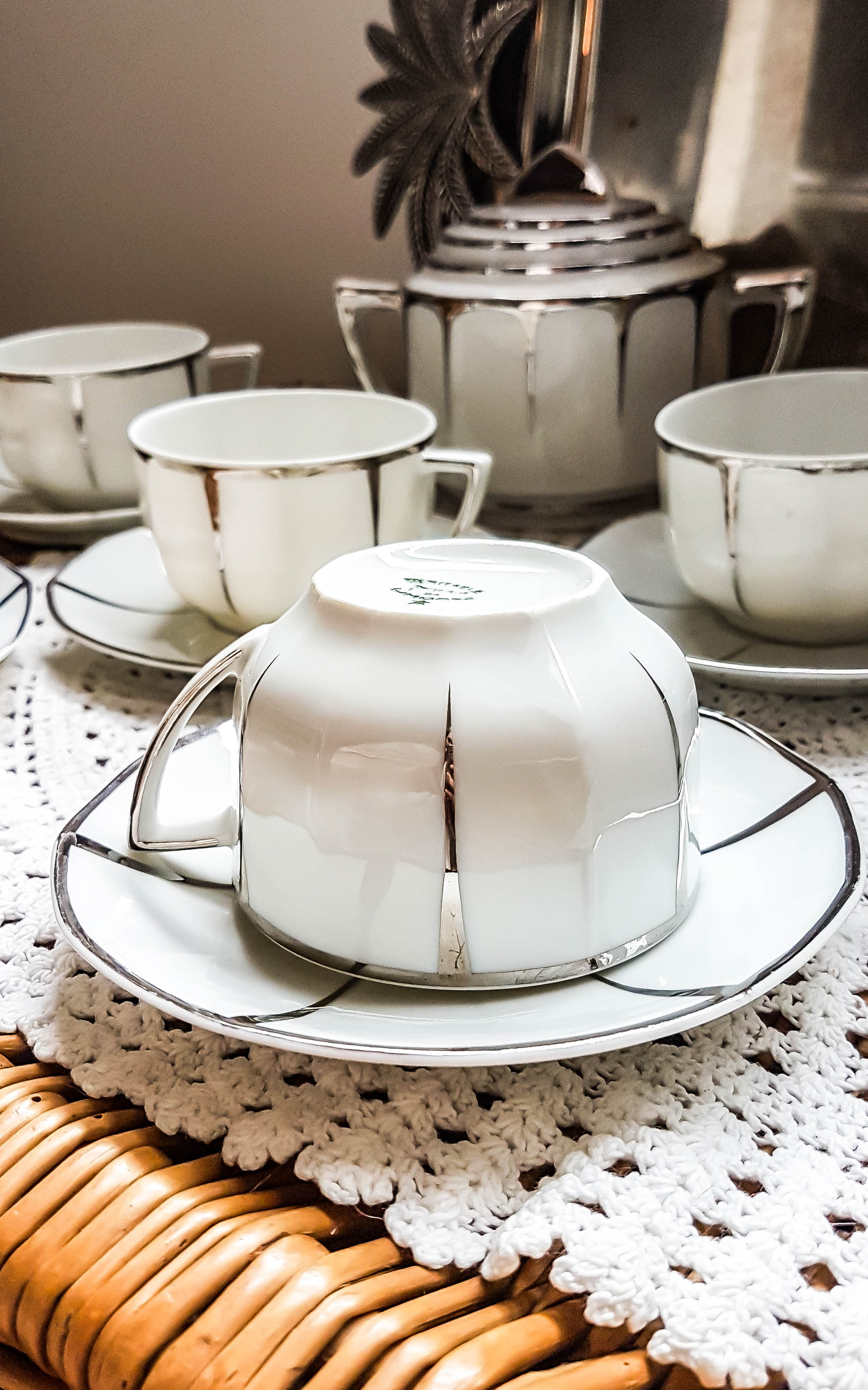 LIMOGES White and Silver Art Deco Style Coffee Service