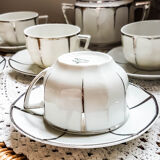 Service à café Limoges style art déco blanc et argent