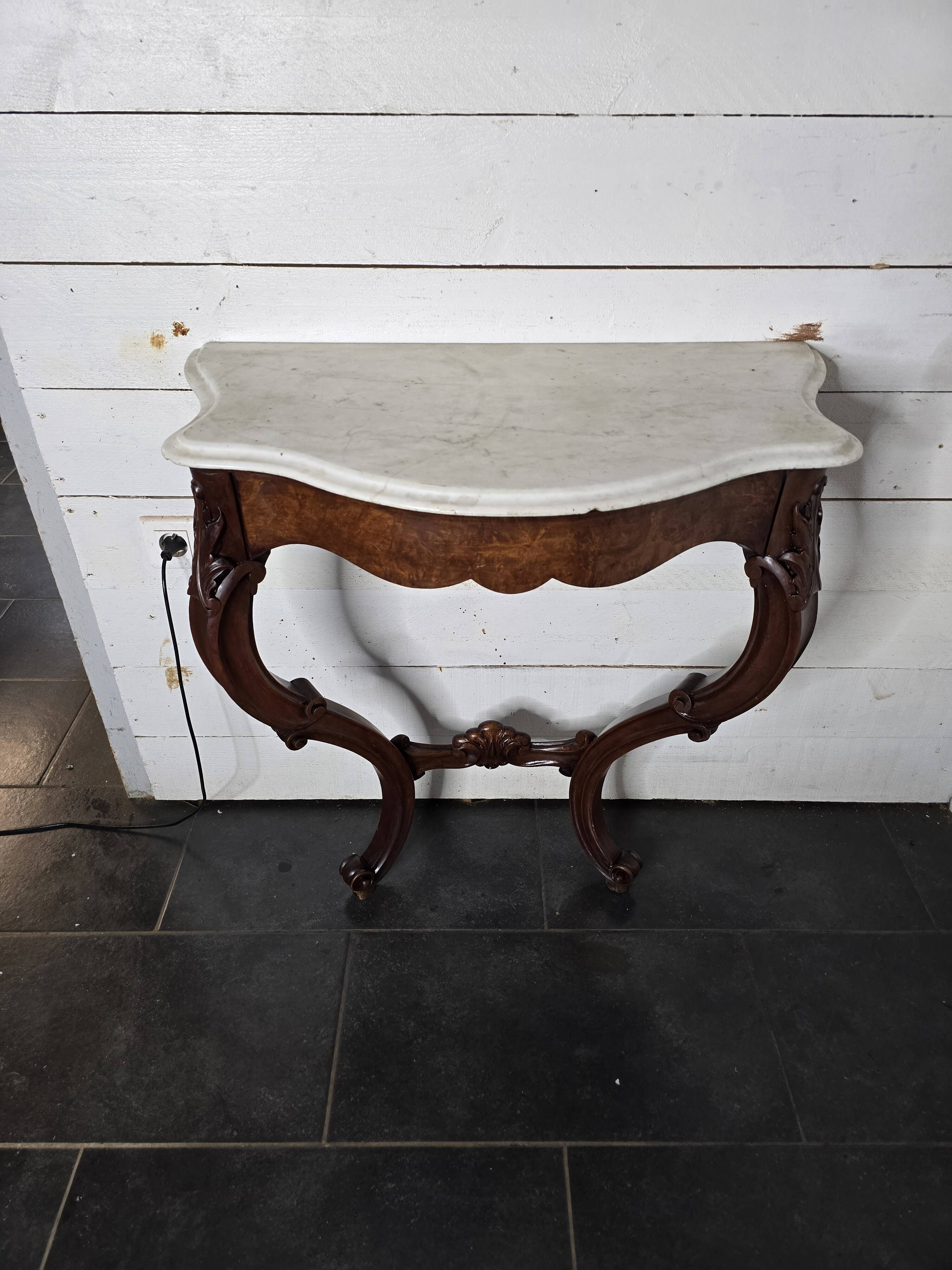 Antique Louis XV style curved console in walnut
