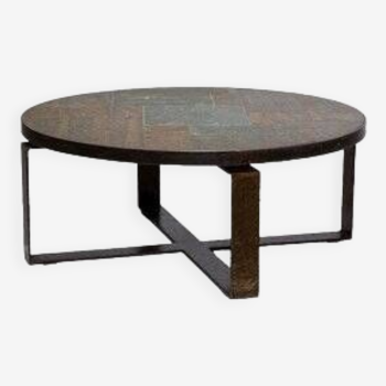 Paul Kingma Table Basse Moderniste en Pierre et Mosaïque 1970s