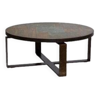 Paul Kingma Table Basse Moderniste en Pierre et Mosaïque 1970s