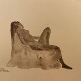Watercolor painting signed female nude in chair