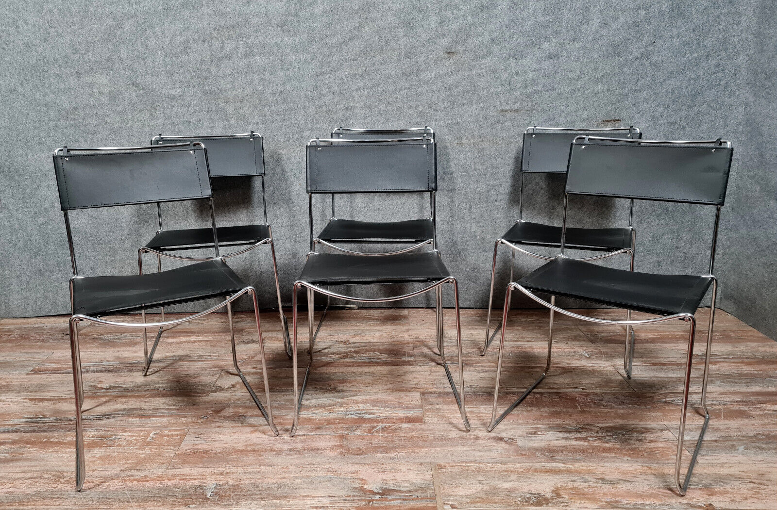 Series of 6 postmodern stackable chair chairs 1970