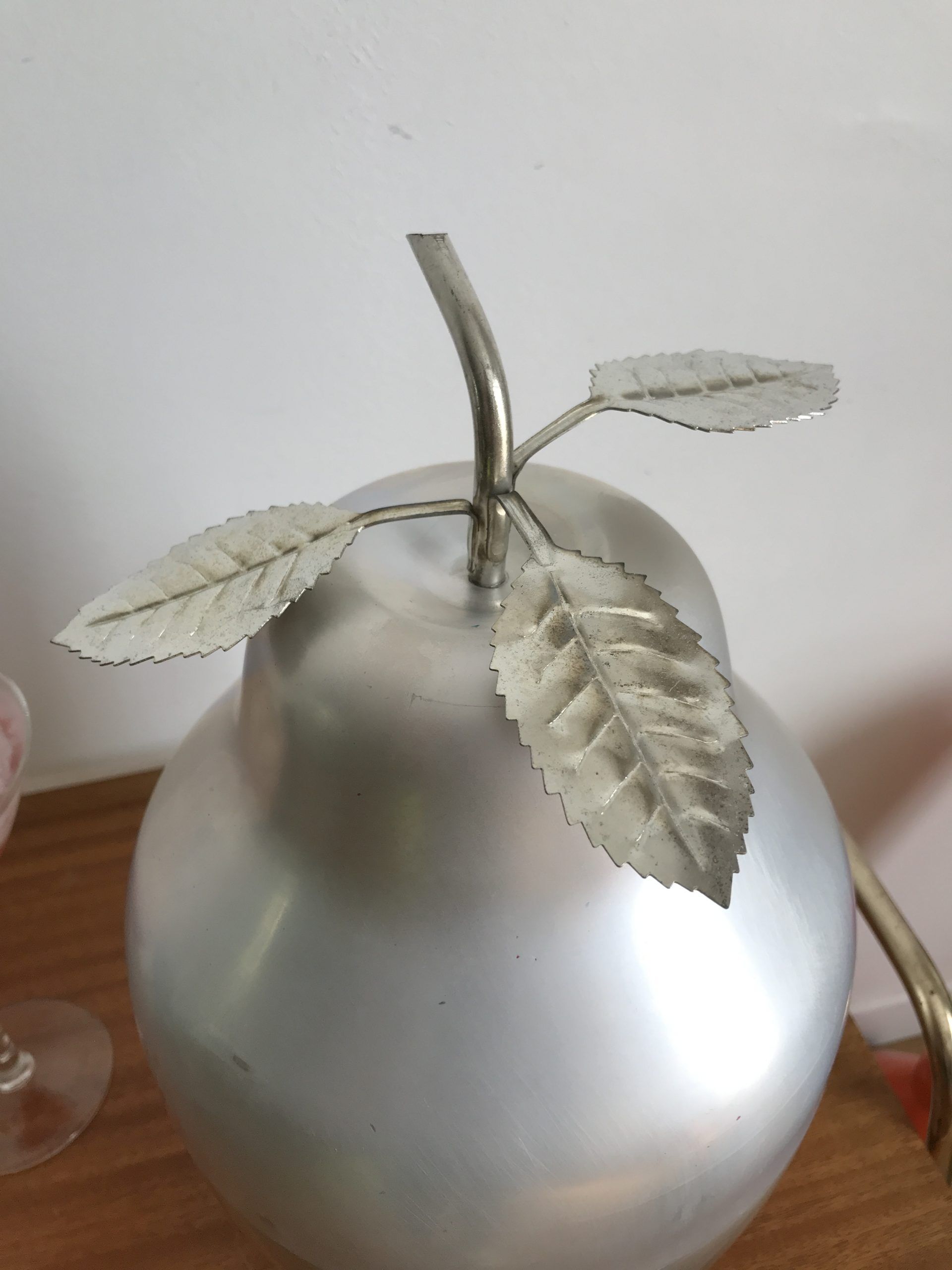 LARGE PEAR OR QUINCE IN BRUSHED ALUMINUM ICE BUCKET MADE IN ITALY AROUND 1970